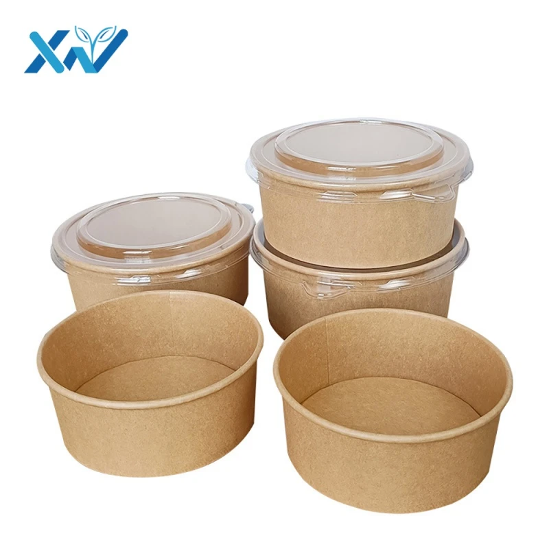Eco friendly Disposable Kraft Paper Salad Fruit Soup Bowl 500ml 390cc
