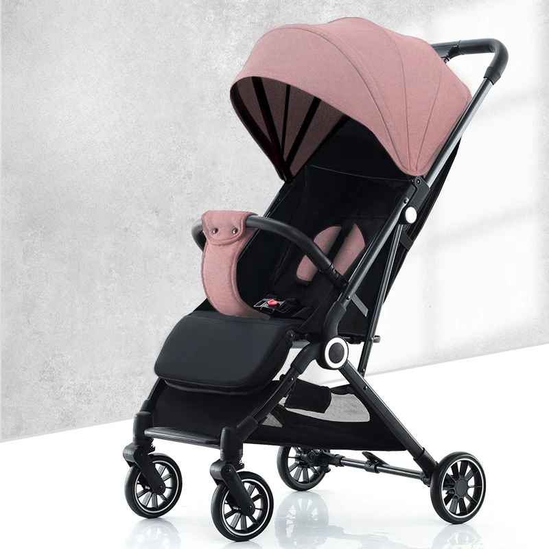 Adjustable Baby Pram with Shock Absorption, Lightweight 6.8kg Carriage, Canopy & Reclining Seat for 0-3 Years Practical Baby Car