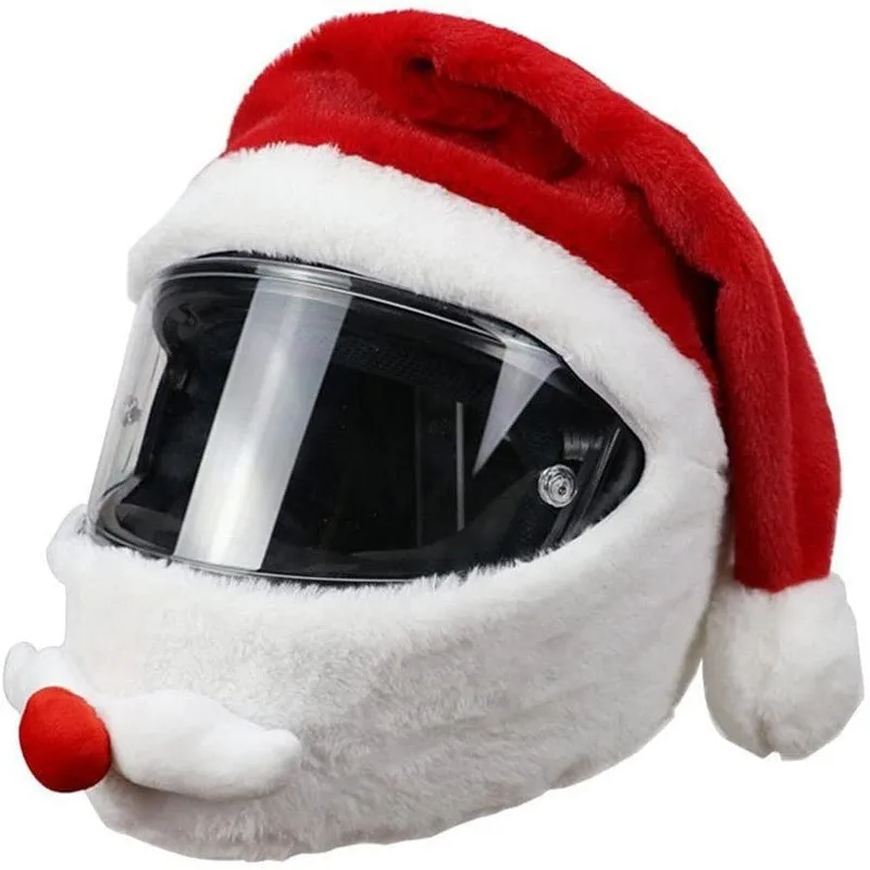 Christmas Hat Motorcycle Helmet Cover Plush Soft Funny Headgear Festive Atmosphere Santa Claus Costume Christmas Gift