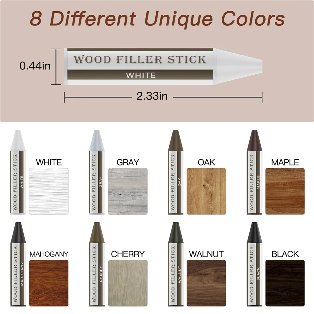 SEISSO 8 Colors Wood Filler Wax Sticks Scratch Repair with Sharpener for Furniture Floor Table Door Cabinet Holes Cracks Marks