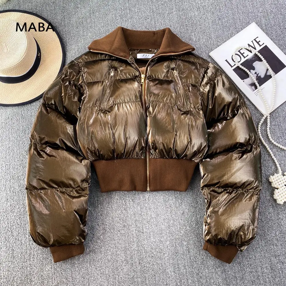

2023 Women Solid Short Parkas Turn Down Collar Winter Fashion Coat Liner Warm Cotton Padded Jacket Casual Elegant Zipper Outwear