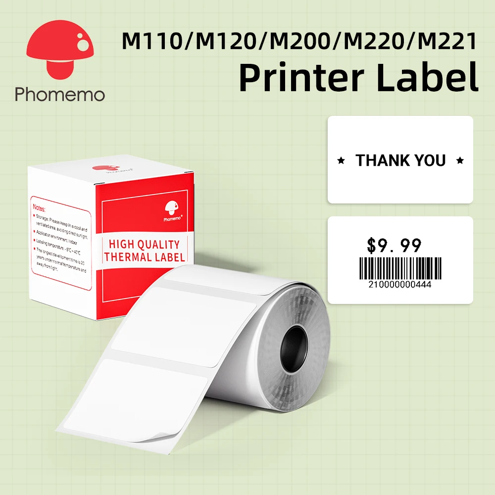 Phomemo Sticker Label M110/M221/M220/M120/M200/M110S Thermal Label- Black on Green 1.57