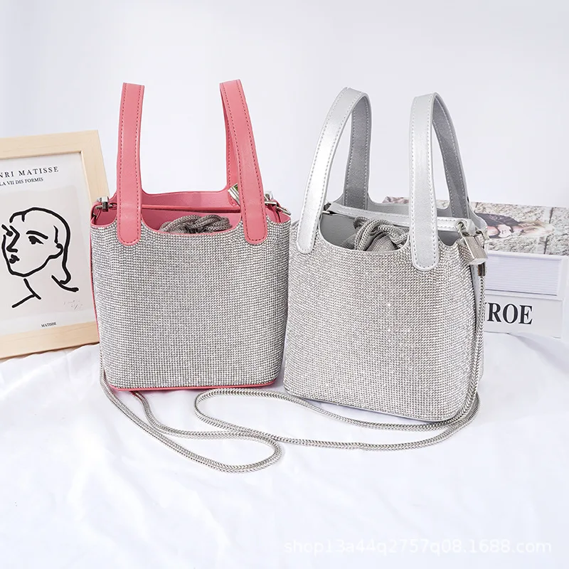 

Genuine leather new bag, crossbody bag, portable flash diamond bucket bag, water diamond bag, brick inlaid full diamond handbag