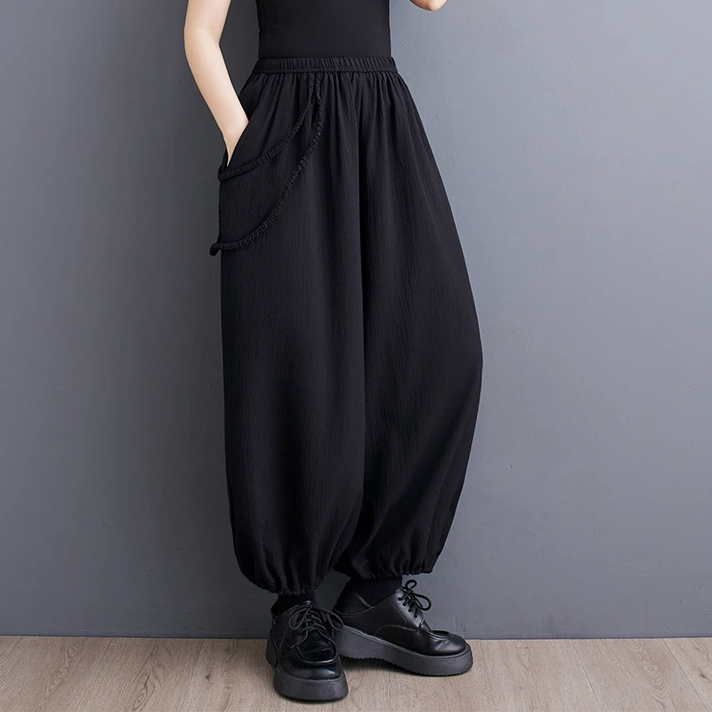 

Japanese Yamamoto Style Dark Black High Waist Spring Summer Wide leg pants Street Fashion Women Casual Bloomers Pants