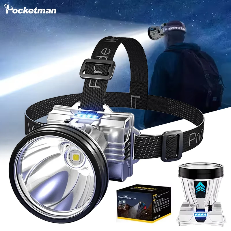 Powerful LED Headlamp USB Rechargeable Headlamp High Power White Yellow Lighting Outdoor Emergency Power Bank Head Flashlight