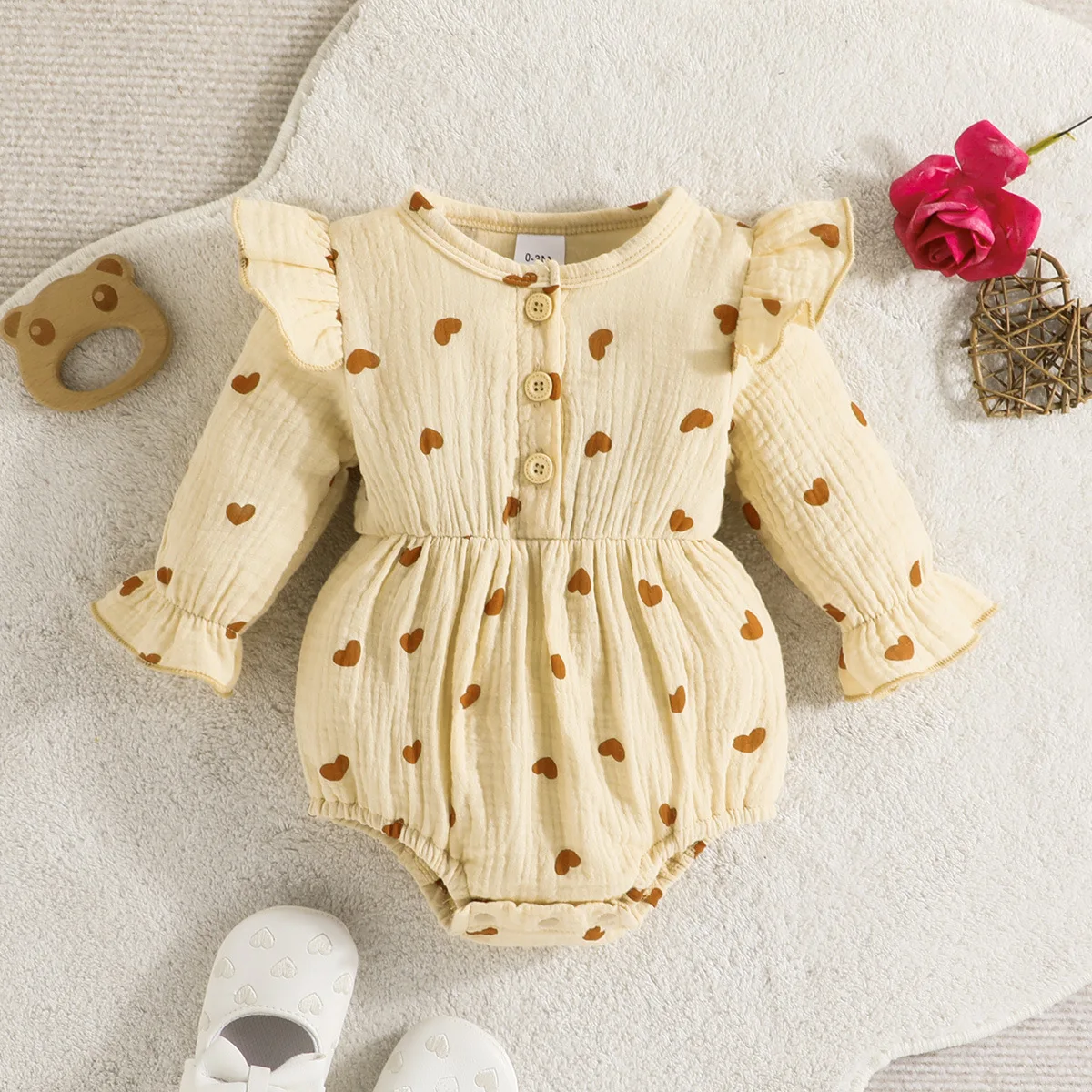 

Newborn Casual Clothing Baby Girls Long Sleeve Round Neck Heart Print Romper Toddler Bodysuits For 3-18 Month
