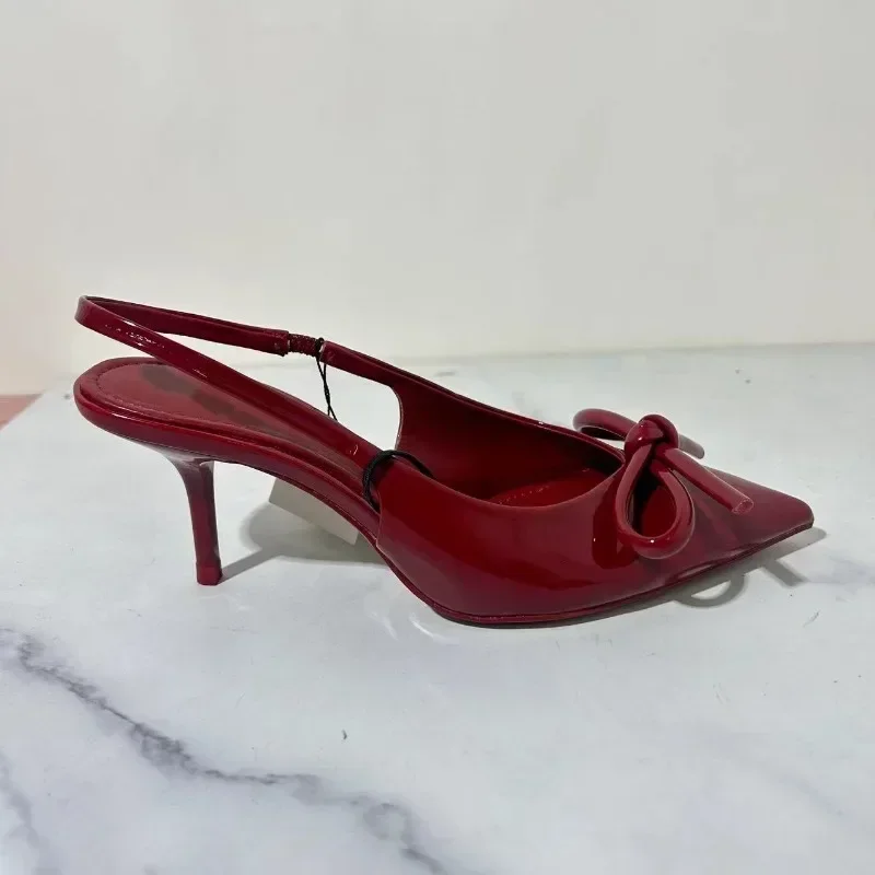 Women Bow Pointed Toe High Heels Sandals Slingback Shoes Mules Sandals