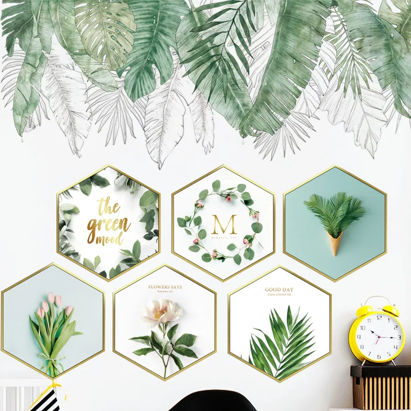 

Tropical Green Leaves Wall Stickers For Living Room Bedroom Kids Rooms Door Background Wall Decor Vinyl Wall Decals Home Decor
