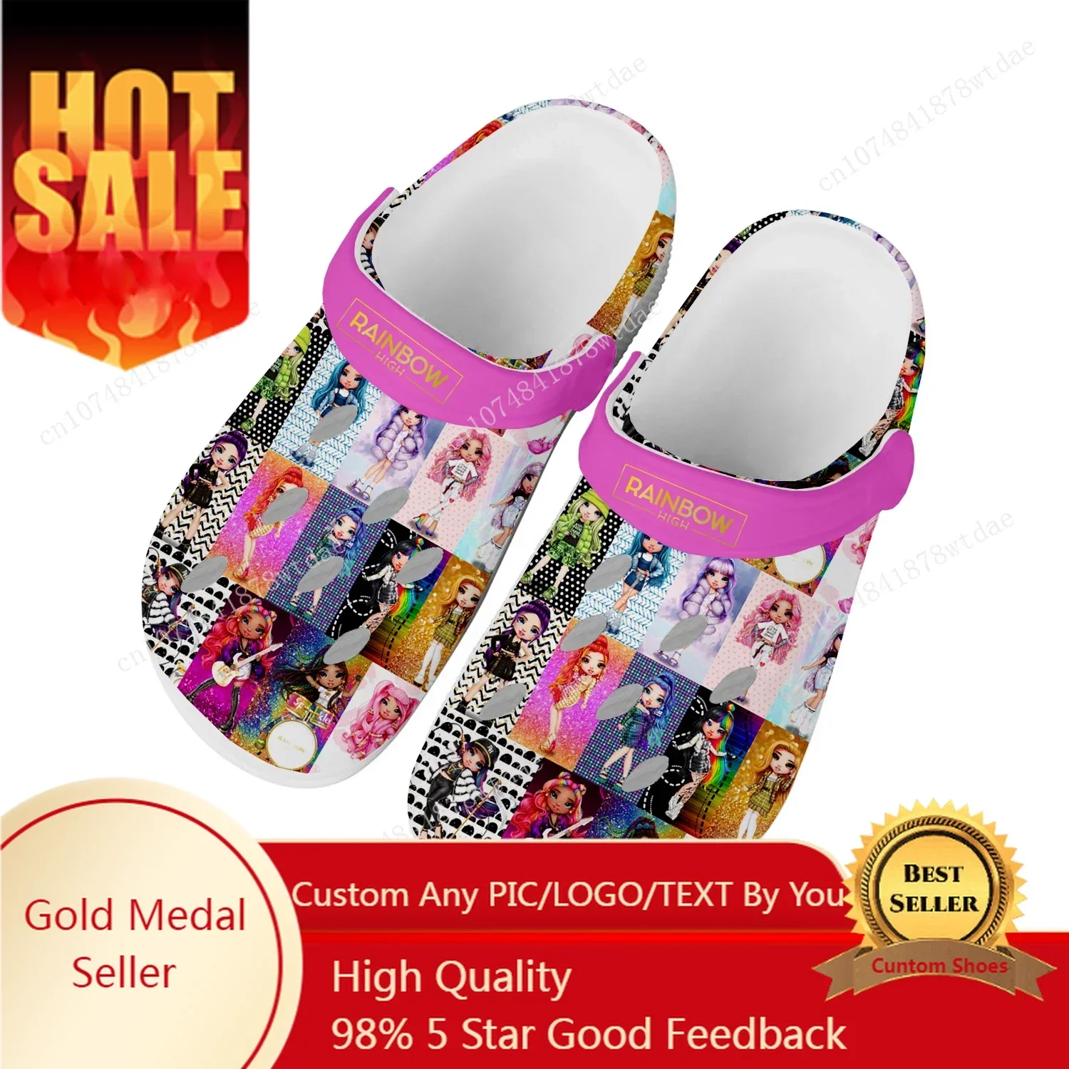 

Rainbow High Girls Home Clogs Men Women Youth Boy Girl Customize Water Shoes Anime Cartoon Garden Beach Hole Slippers Sandals
