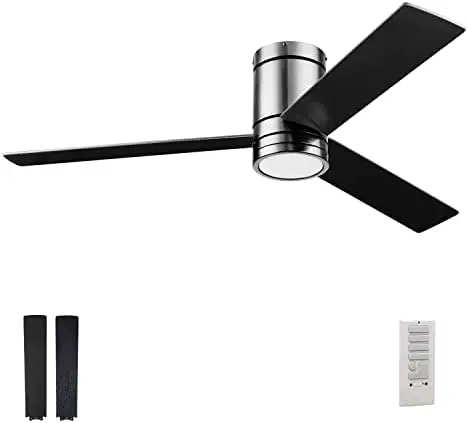 

52 Inch Flush Mount Contemporary Indoor LED Ceiling Fan with Light, Remote Control, 3 Modern Dual Finish Blades, Reversible Moto