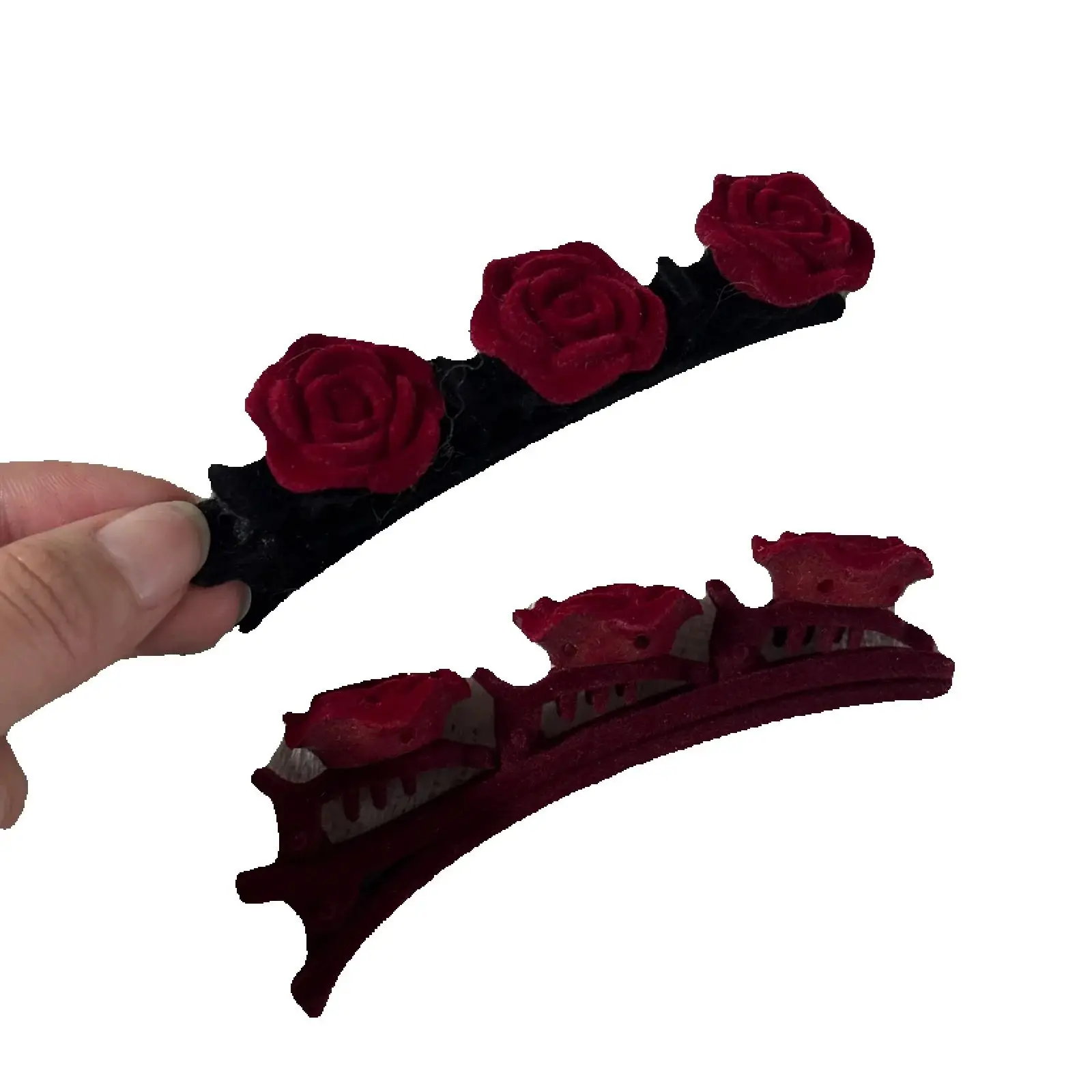 1PC Velvet Rose Hair Clips, Red Floral Hairpins For Women, Vintage Aesthetic Hair Accessories, Cute Hair Decor For Girls
