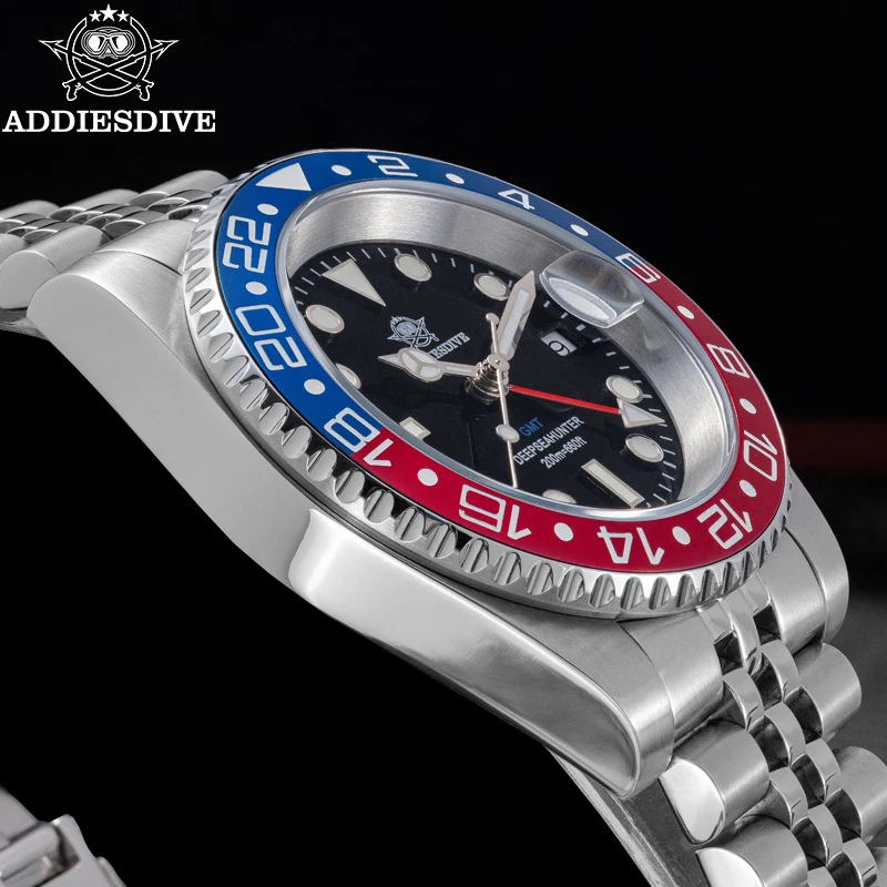 ADDIESDIVE Men's GMT Watch Relogios Masculino 20Bar Waterproof BGW9 Super Luminous 316L Stainless Steel Luxury Quartz Watch