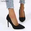 Fashion Point Toe Solid Flock Stiletto High Heels 10Cm/7Cm Sexy Women Pumps Elegant Ladies Office Work Shoes Small Size 33 1