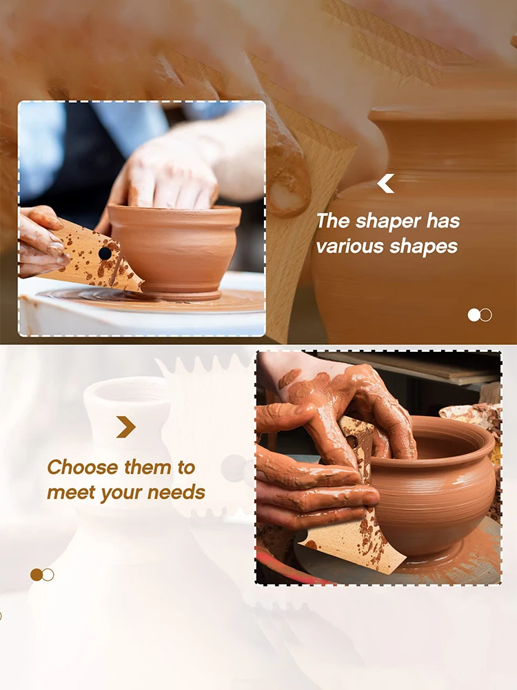 7 PCS Pottery Trimming Tools Pottery Clay Foot Shaper Tools Wooden Texture Profile Rib Bundle Foot Shaper