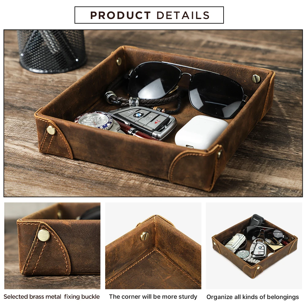 Desktop Storage Box Retro Genuine Leather For Key Jewelry etc