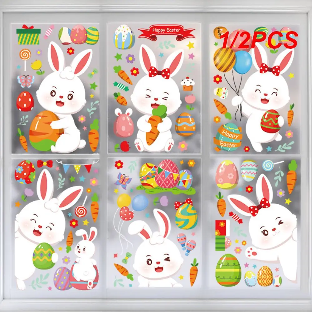 

1/2PCS Sheet Happy Easter Window Stickers Rabbit Eggs Carrot Chick Electrostatic Wall Stickers 2023 Bunny Decoration for Easter