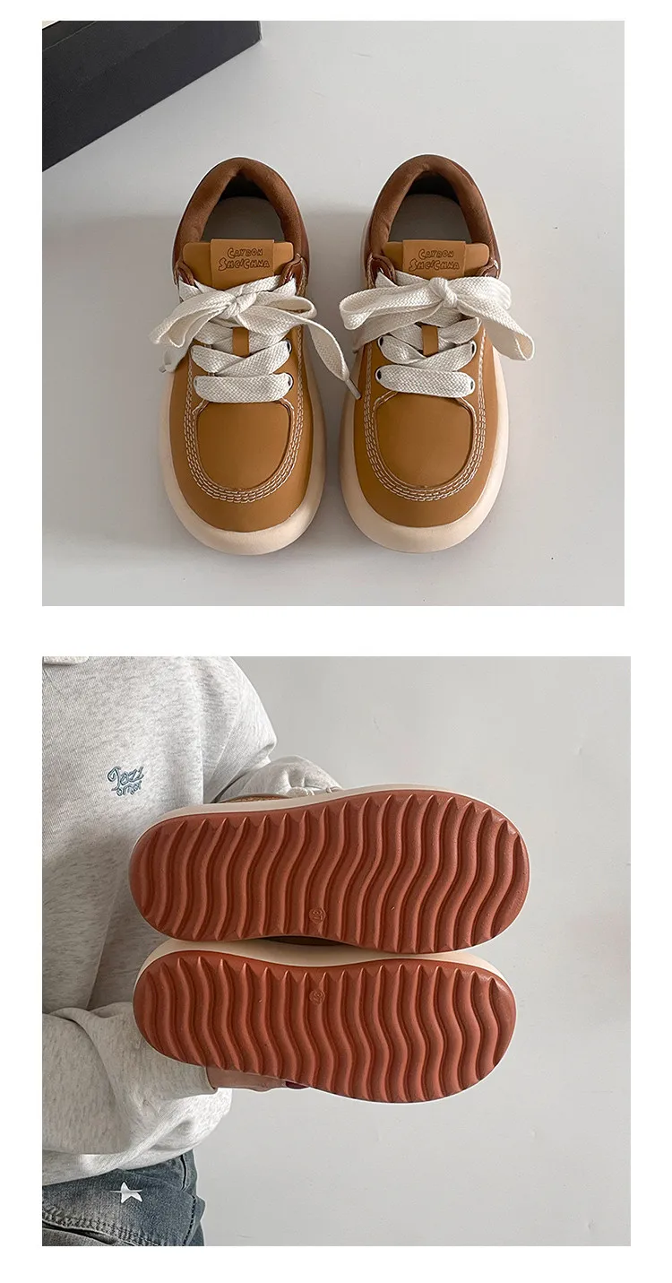 Women Sneakers Casual Flat Bottom Round Toe Platform Thick-soled Shoes Spring Autumn PU Sneakers Women Fashionable Shoes Women 6