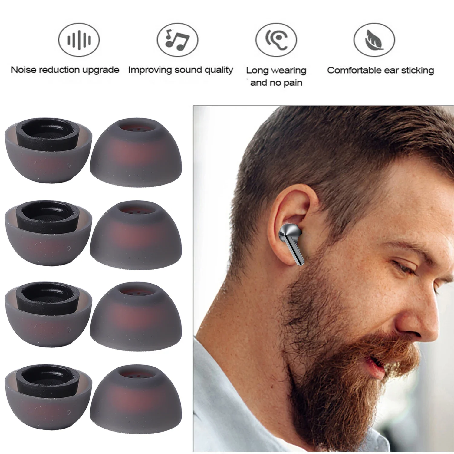 Premium Silicone Replacement Earbud Tips - Anti-Slip Noise Reduction - Pack of 3 Pairs