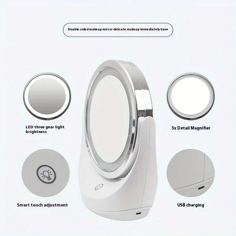 LED Makeup Mirror Intelligent Makeup Mirror Desktop Mirror with Light Student Makeup Princess Mirror Portable Small Mirror 3