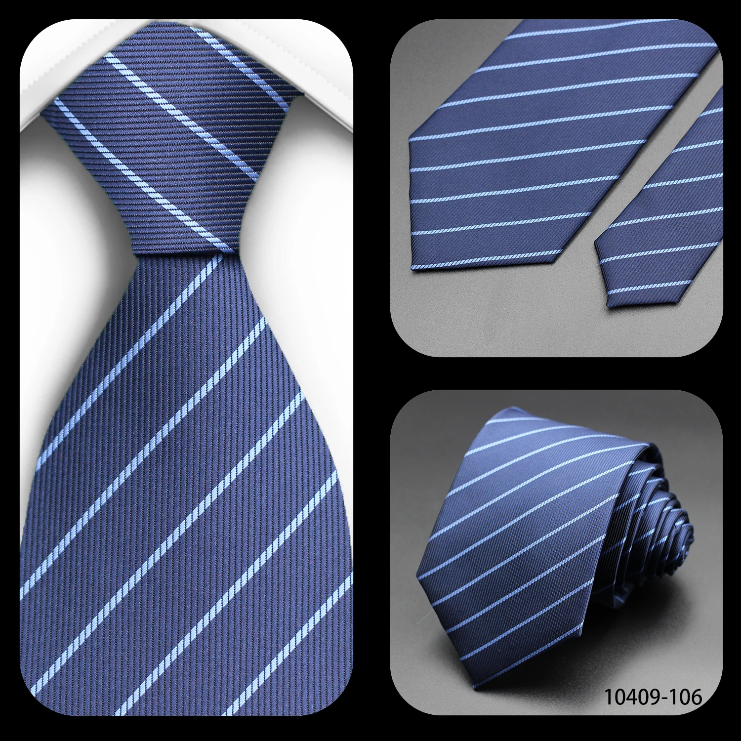 Dunkelblaue Herrenkrawatte, klassische Streifen, 7 cm, Jacquard, luxuriöse Krawatte, Business-Accessoires, Alltagskleidung, Krawatte, Hochzeit, Party, Geschenk – Detail 9