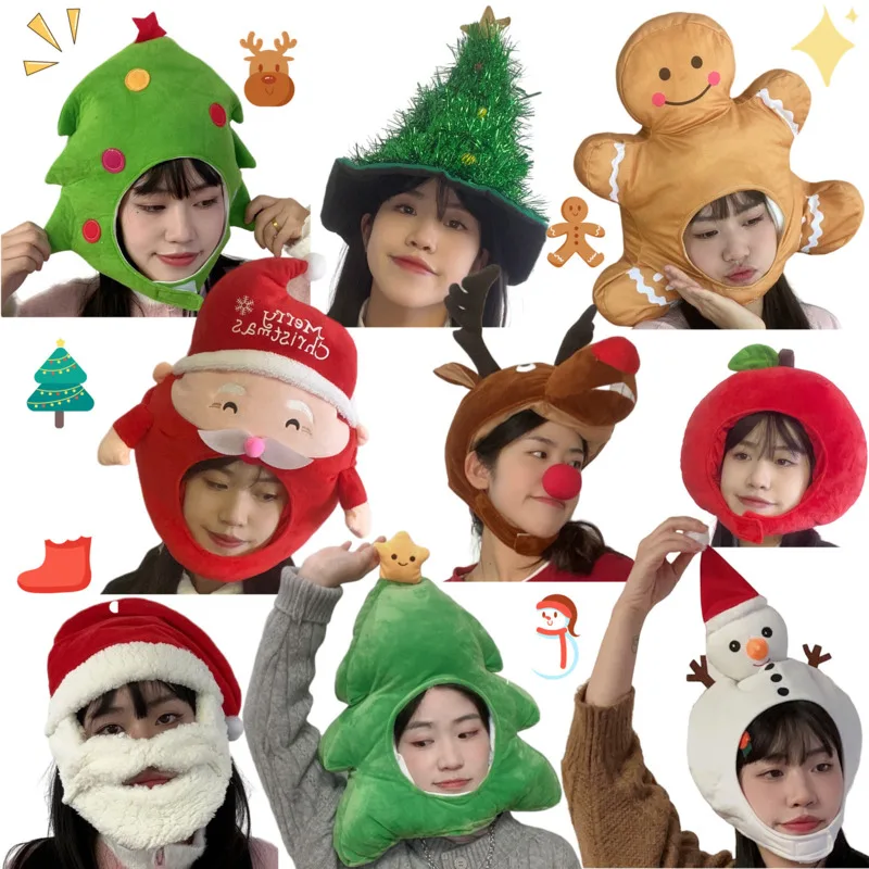 Christmas Hat Christmas Tree Elk Gingerbread Man Old Man Snowman Apple Head Hat Cute Y2K Gift Party Photo Dress Up Shopping Prop