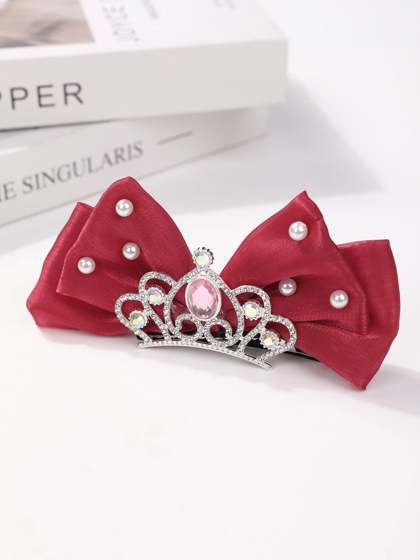 1 Stück Elsa Prinzessin Blau-Rosa Krone Große Schleife Haarspange für Mädchen Kinder-Haaraccessoires 3D Super Feenhaftes Haar-Accessoire – Detail 3