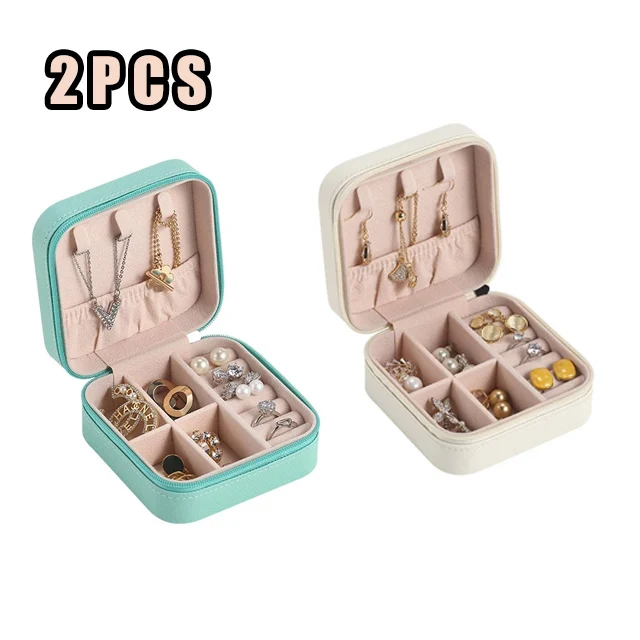 Compact Leather Travel Jewelry Organizer Box - Mini Storage Case for Earrings, Necklaces, and Rings