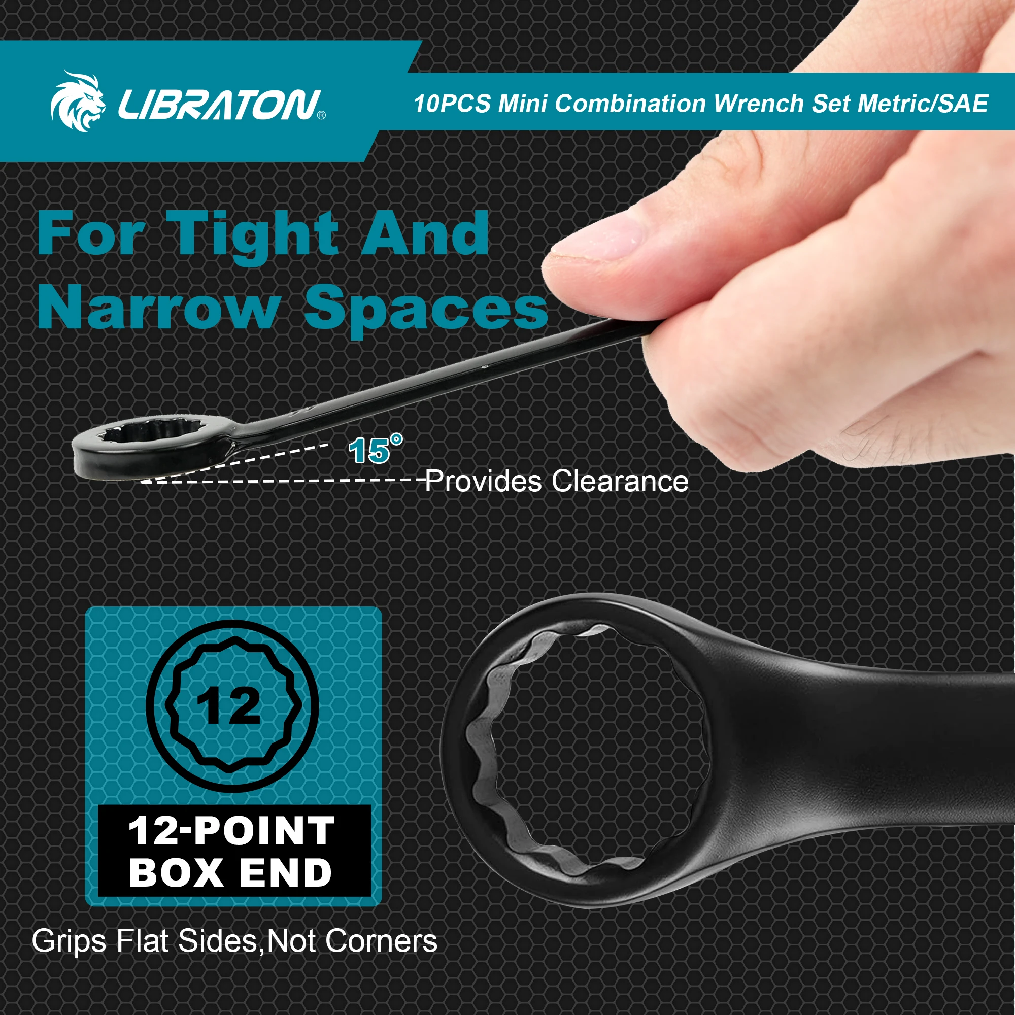 LIBRATON 10-Piece Mini Wrench Set Metric 4-11mm / SAE 5/32"-7/16" Premium Carbon Steel Lightweight Organizer Pouch Included 5