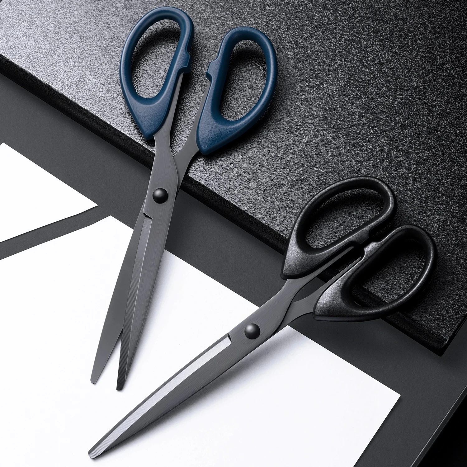 Professional Office Scissors 180mm Heavy Duty Scissors with Black Blade Sharp Stainless Steel Cutting Tool for Paper Craft - 2