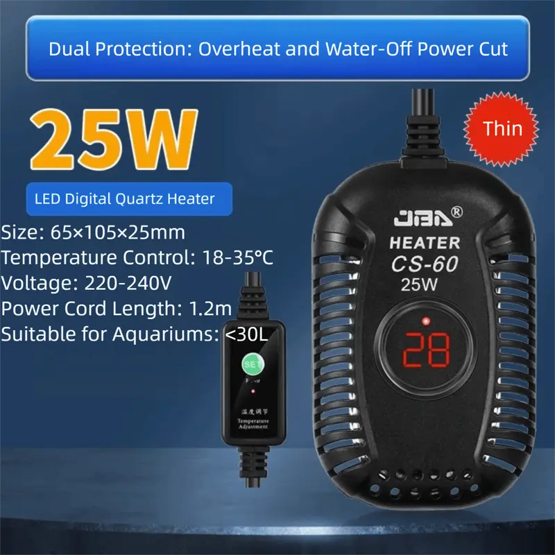 Quartz Glass Aquarium Submersible Heater Ultra Short Low Water Level Fish Tank Heating Rod 25w-150w Adjustable - Image 7