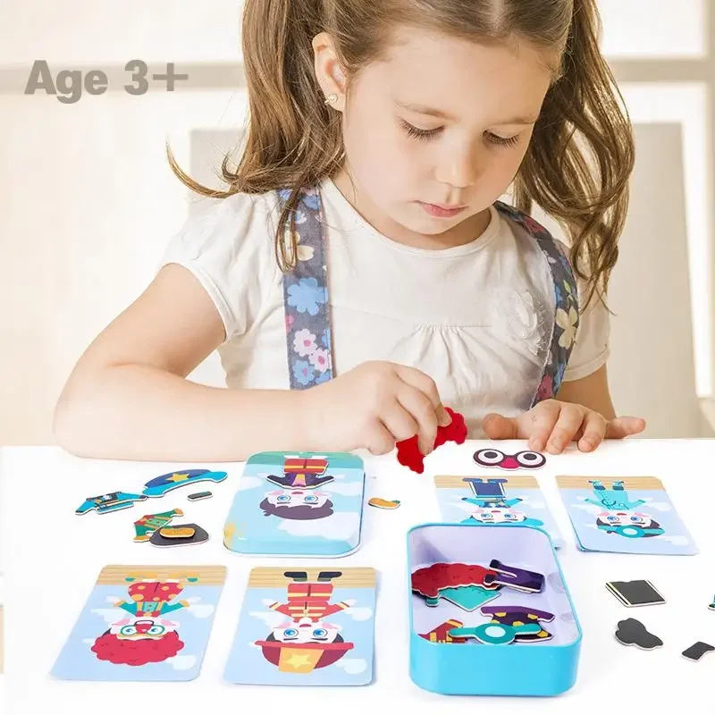 Magnetic 3D Puzzle Children Dress Up Expression Travel Tin Box Jigsaw Game Early Education Imagination Toys Gifts For Girls 2