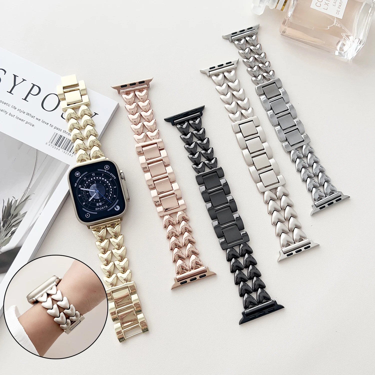 

Ремешок металлический для Apple Watch Band 49 мм 45 мм 44 мм 40 мм 41 мм 42 мм, женский браслет из нержавеющей стали для IWatch Series Ultra 8 7 SE 6 5 4 3