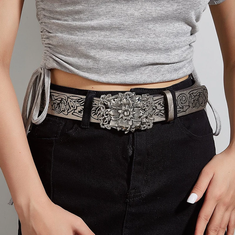 Punk Style Personality Retro Embossed Hollow Women\'s Belt Y2k Spice Girls Futuristic Niche Gothic Dark Wind Retro Belt