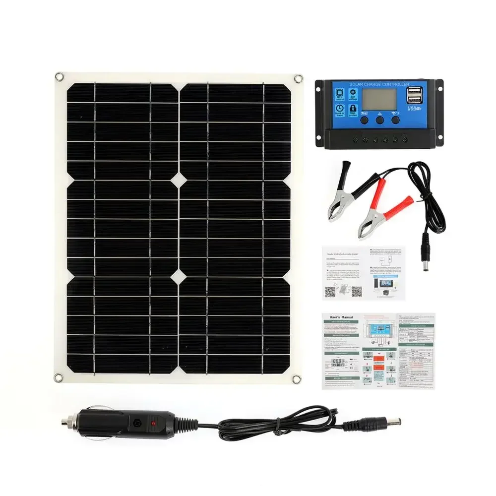 100W 12V Solar Panel Kit With 60A Solar Charge Controller 2 USB Ports Protable Outdoor Protable Moblie Phone Charger Outdoor