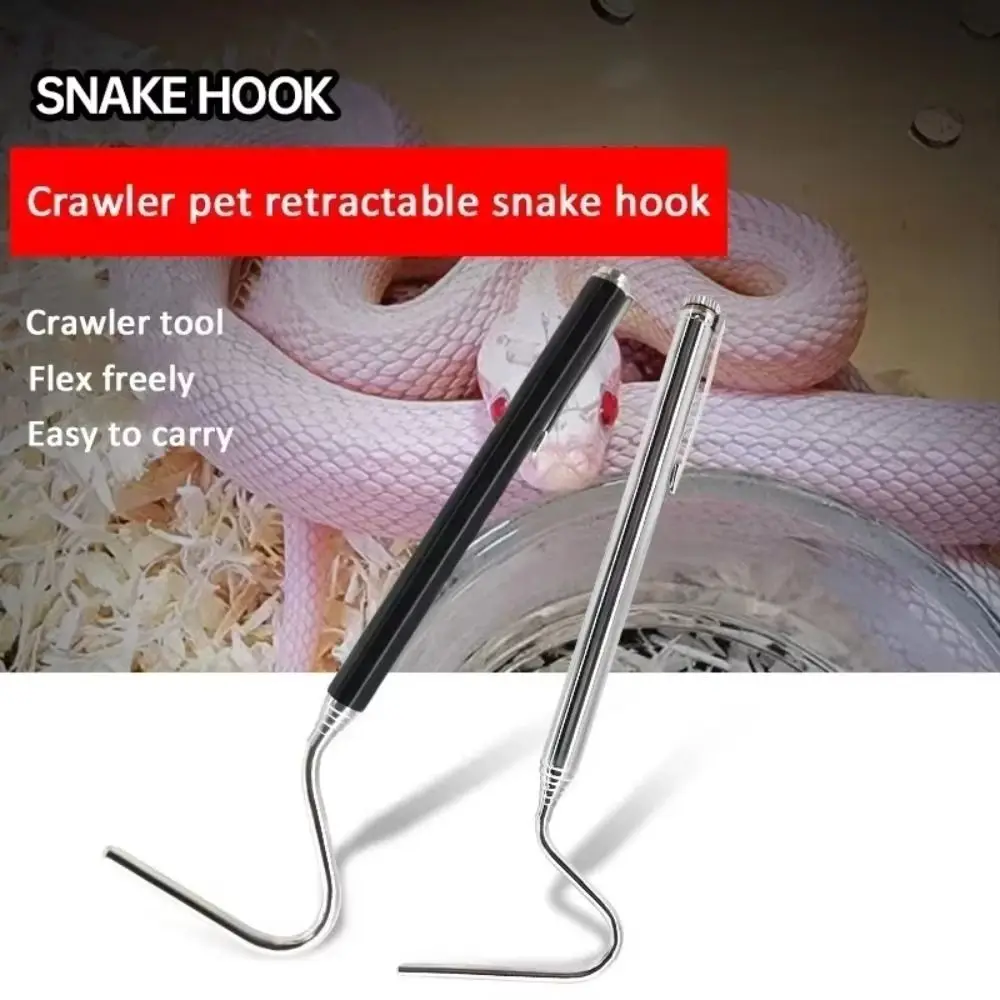 Adjustable Snake Hook Stainless Steel Retractable Reptile Catcher Rounded Head Long Handle Snake Catching Tool Camping