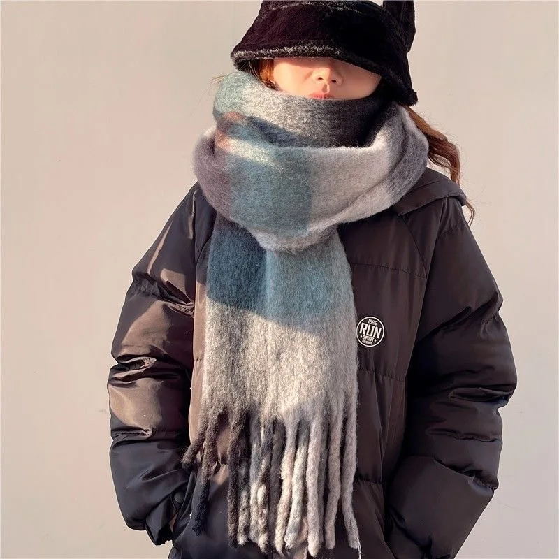 Mohair Rainbow Winter Plaid Cashmere Scarf Shawl Wrap Chequered Scarves Necks Warm Long Tassel Thicker bufanda invierno mujer 5
