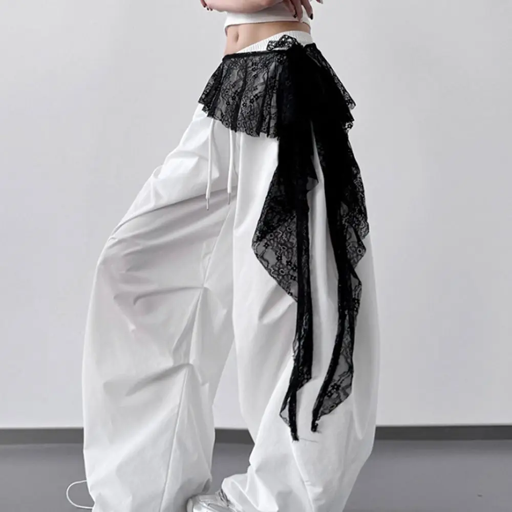 Embroidered Floral Lace High-Waist Mini Skirt with Ruched Irregular Hem
