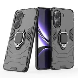 Anti-Shock Hard Plastic Case with Ring Holder and Rugged Armor Heavy Duty Stand for Redmi Turbo 4 5G (Black)