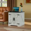 Farmhouse End Table, Sofa Side Table with Charging Station, 24" Large Wood Square Nightstand with Doors, Modern Storage Cabinet 4