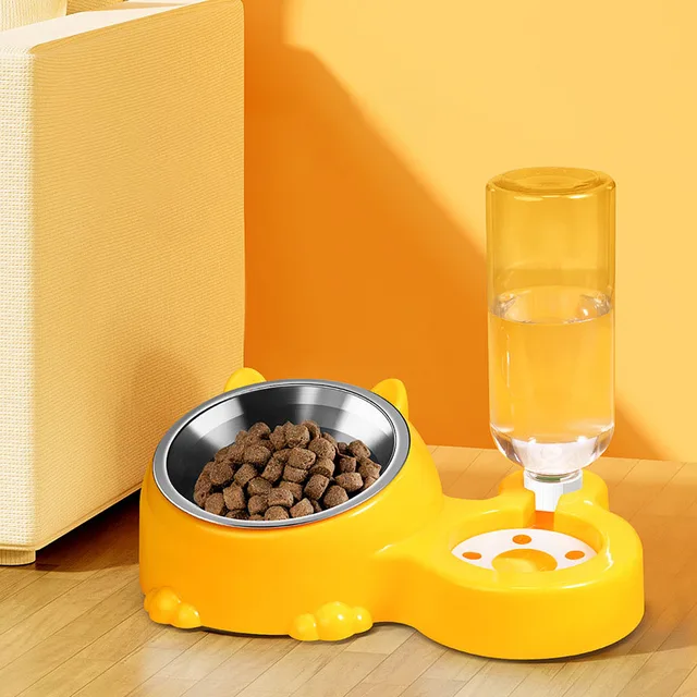 2-in-1 Stainless Steel Pet Bowl - Food & Water Bowl for Kittens, Puppies & Cats, Anti-Spill Feeding Bowl, 2