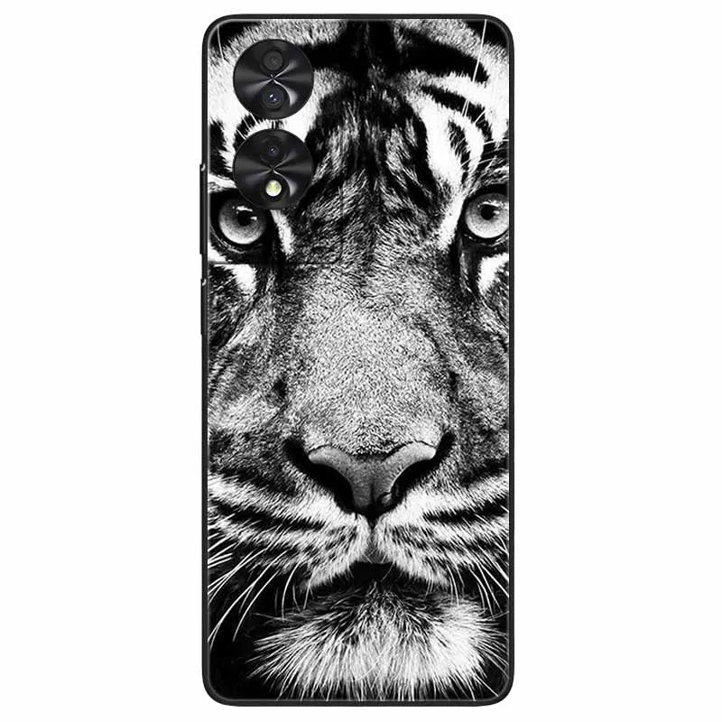 Black TPU Shockproof Phone Cover with Wolf and Lion Design - Soft Silicone Bumper Case