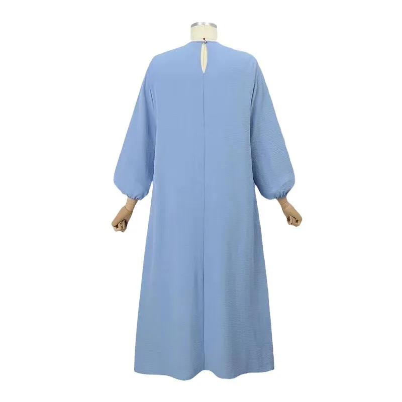Fashion Spring and Autumn New Dress Women's Puff Sleeve Solid Color Vest Robe Ladies Casual Loose Long Dress abayas for women