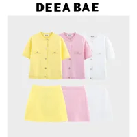 DEEABAE Spring And Autumn New Product Round Neck Short Sleeve Simple Fashion Single Breasted Knitted Cardigan Coat