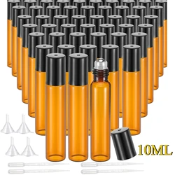 Set of 25/50 Glass Essential Oil Roller Bottles with Stainless Steel Ball and Dropper Pipette - Glass (50pcs)