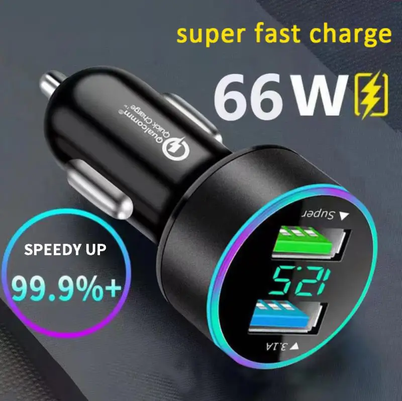 66W USB Car Charger PD QC3.0 Fast Charger with Voltmeter Cigarette Lighter Socket Power Adapter For iPhone 11 12 Samsung Xiaomi