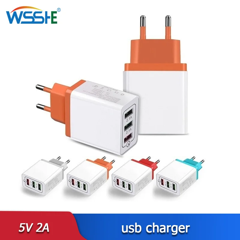 5v 2a Usb Charger 3 Port Charger Cell Phone Eu Plug Power Adapter Wall
