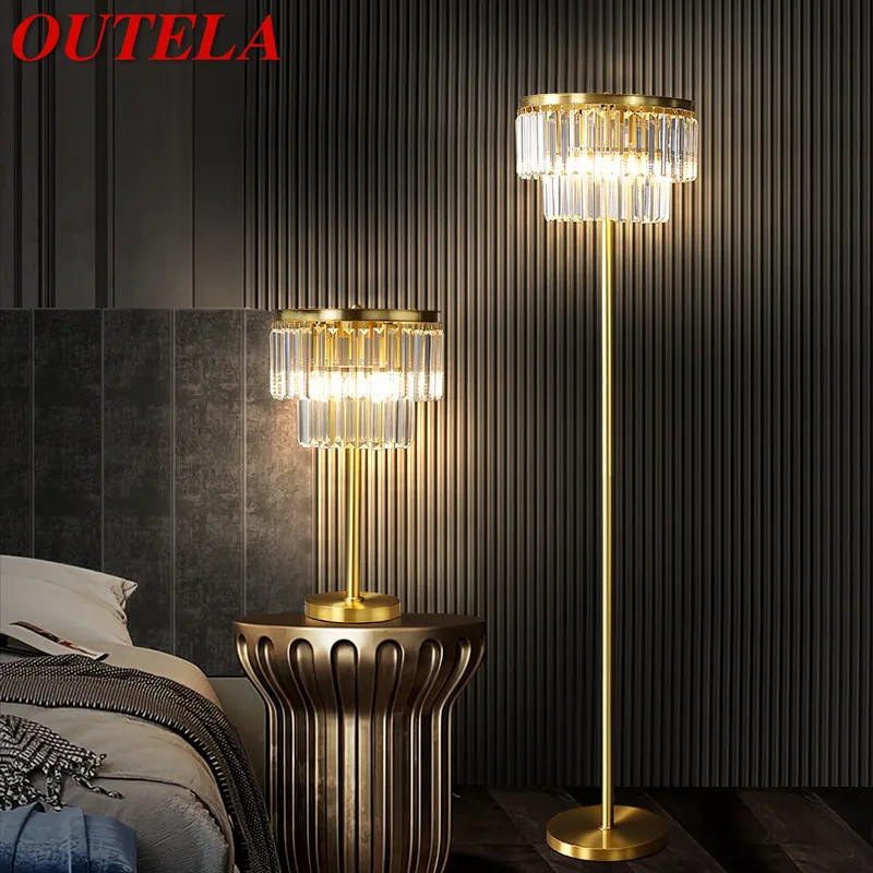 

OUTELA Nordic Brass Floor Lamp Modern Luxurious Crystal Bedroom Living Room Beside The Sofa LED Standing Light