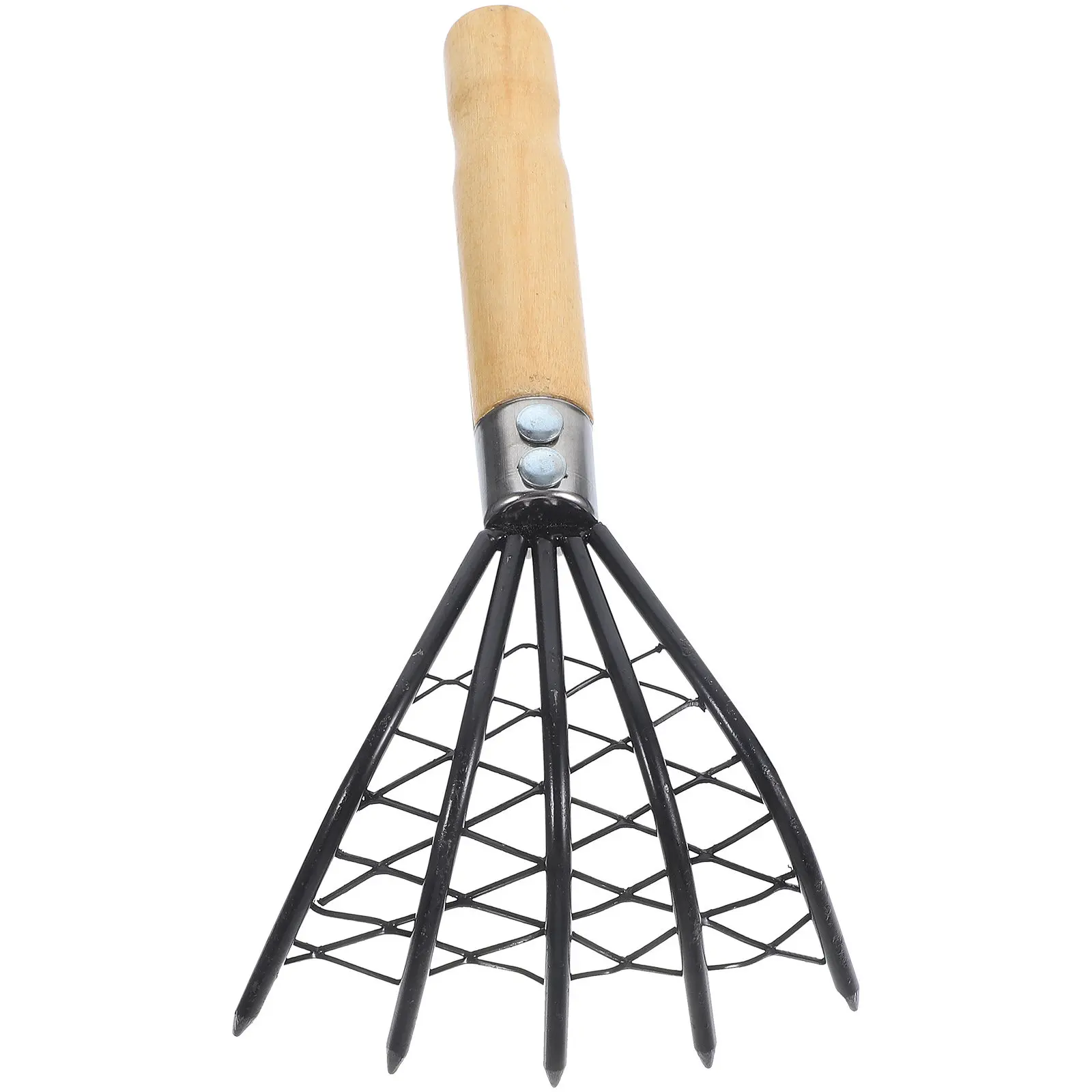 1Pcs 스테인레스 스틸 조개 삽(네트 디자인 나무 손잡이 포함) 조개 굴 해산물용 인체공학적 미끄럼 방지 해변 파사기 도구