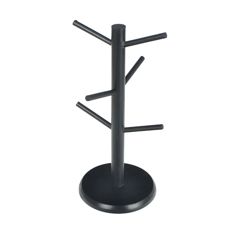 Bamboo Mug Hanging Display Rack Drinkware Shelf With 6 Hooks Tree Shape Wood Coffee Tea Cup Storage Holder Stand 6