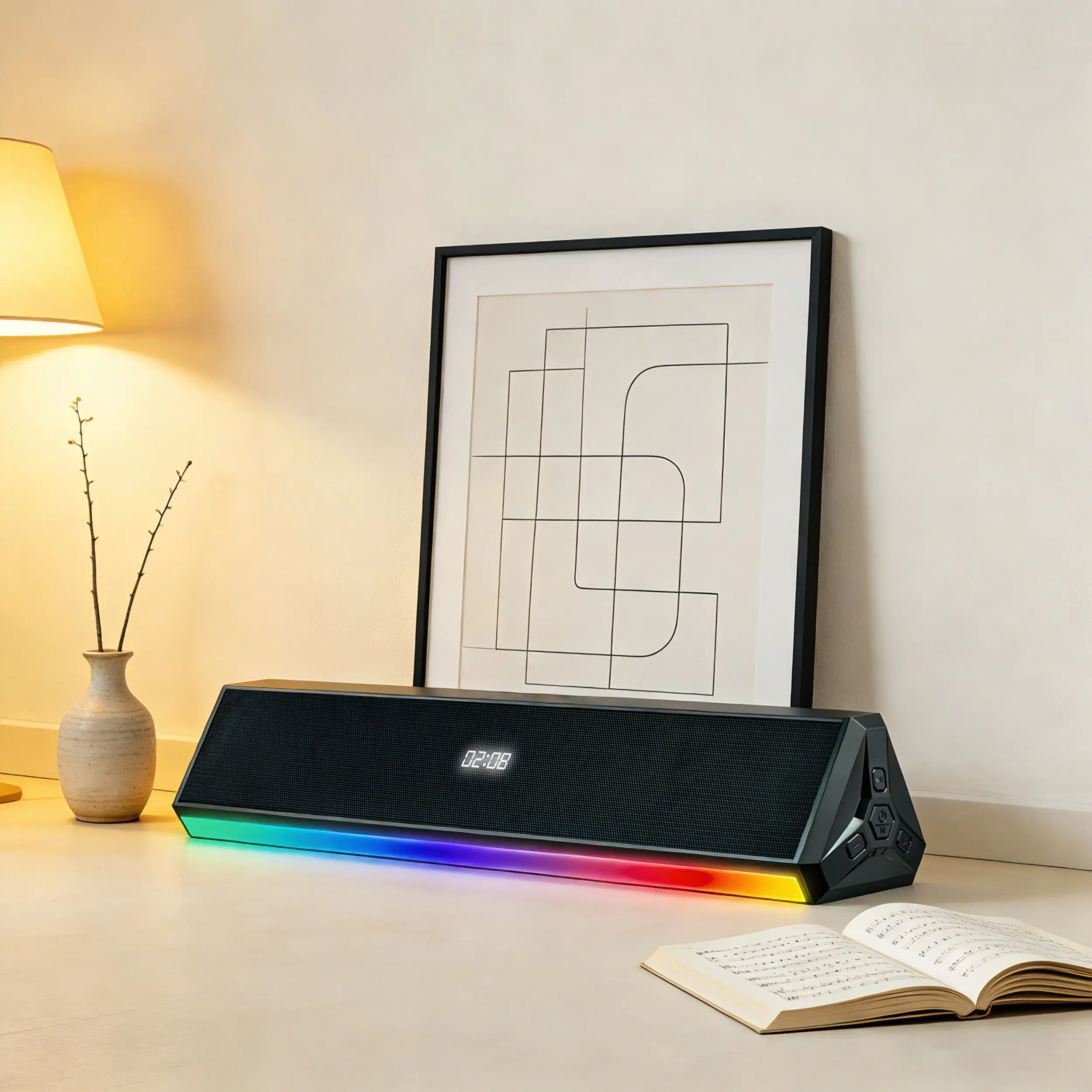 RGB 미니 사운드바 2.0 채널 USB 리모컨 홈 시어터 AUX 입력 RMS 40W 출력